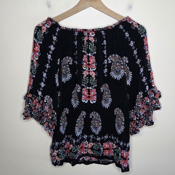 Bila | Colorful Floral Paisley Boho Flutter Sleeve Peasant Top Size Medium - Picture 7 of 7